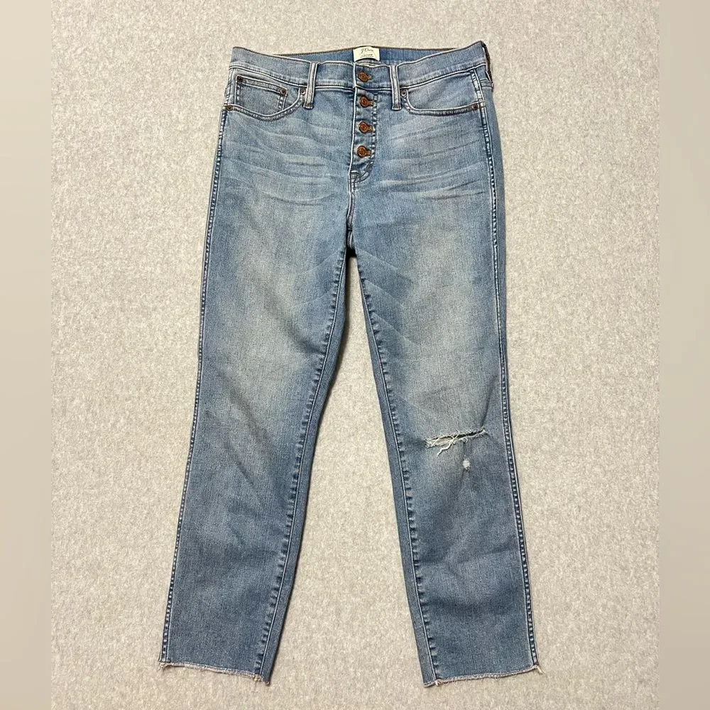 J. Crew Womens Vintage Straight Button Fly Jeans Size 29 Distressed Light Wash